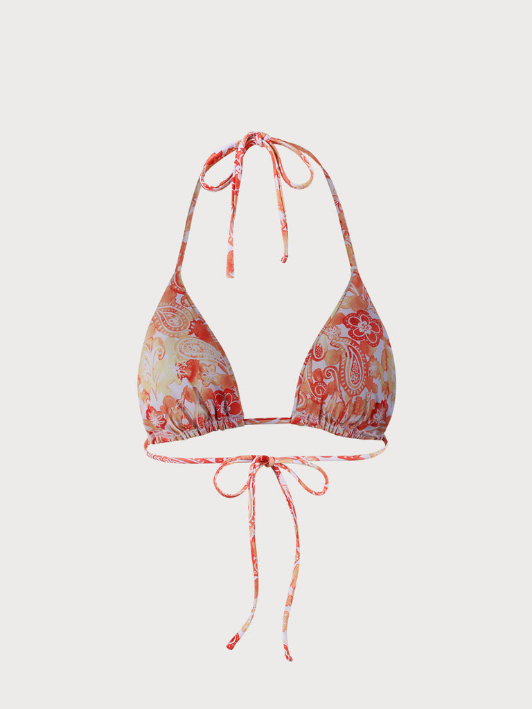 Organge Floral Halter Triangle Bikini Top Sustainable Bikinis - BERLOOK