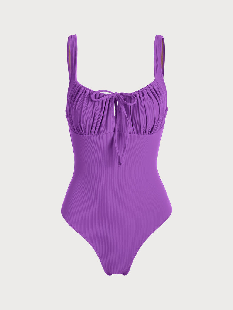 Purple Cutout Tie One-Piece Swimsuit Purple Sustainable One-Pieces - BERLOOK