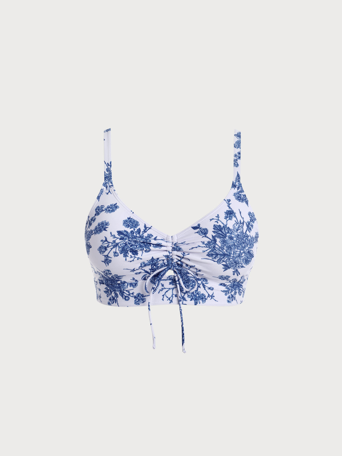 Ruched Floral Plus Size Bikini Top Blue Sustainable Plus Size Bikinis - BERLOOK