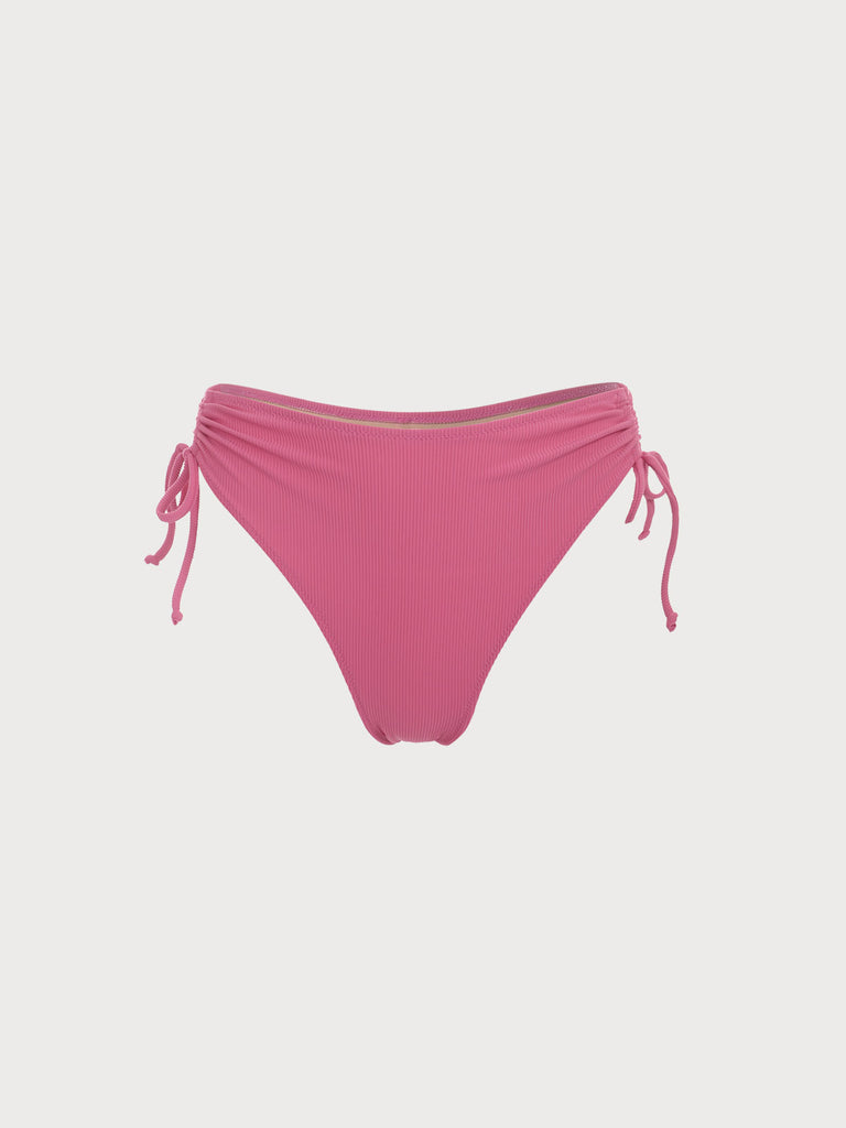Solid Drawstring Bikini Bottom Pink Sustainable Bikinis - BERLOOK