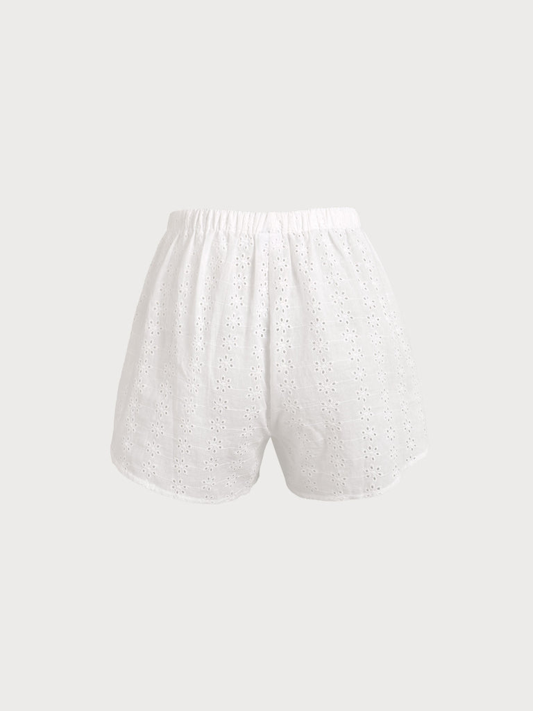 Solid Eyelet Embroidery Shorts Sustainable Cover-ups - BERLOOK