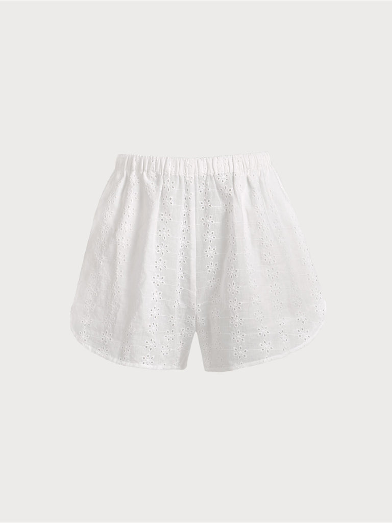 Solid Eyelet Embroidery Shorts White Sustainable Cover-ups - BERLOOK