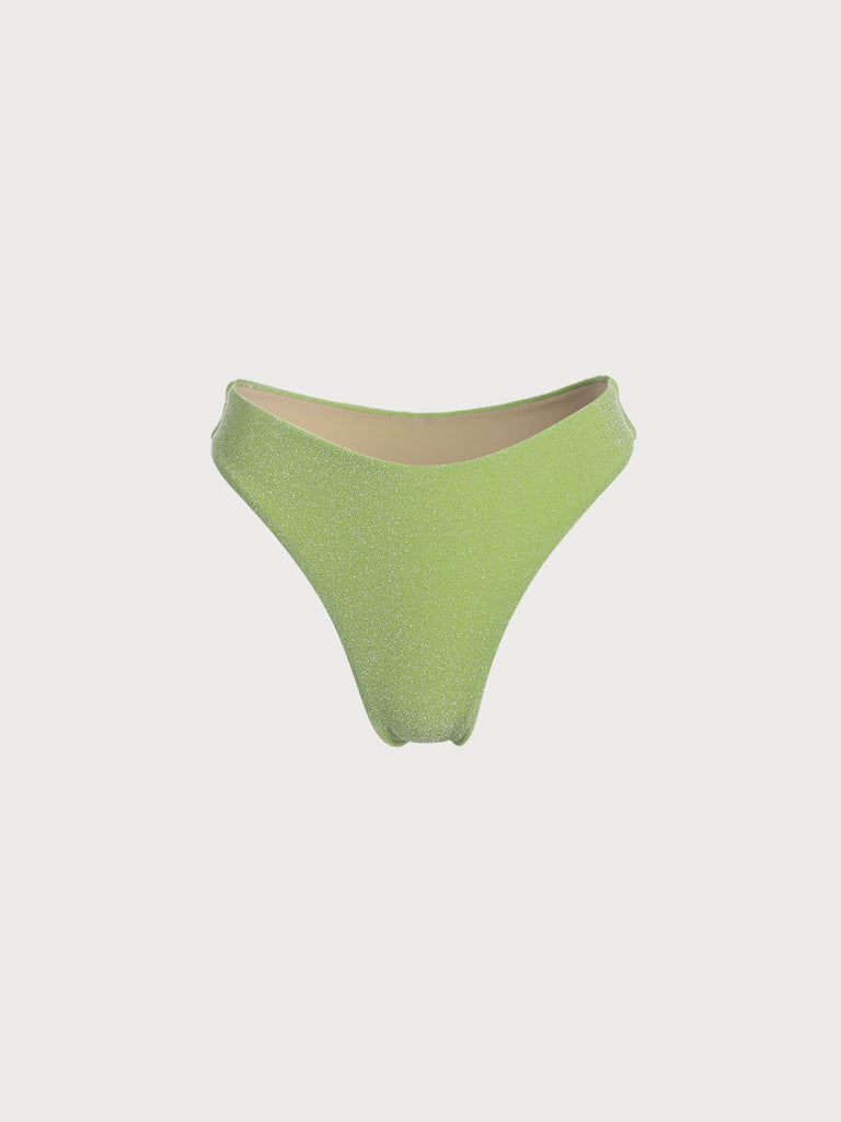 Solid Lurex Bikini Bottom Light Green Sustainable Bikinis - BERLOOK