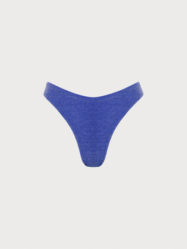 Solid Lurex Bikini Bottom Navy Sustainable Bikinis - BERLOOK