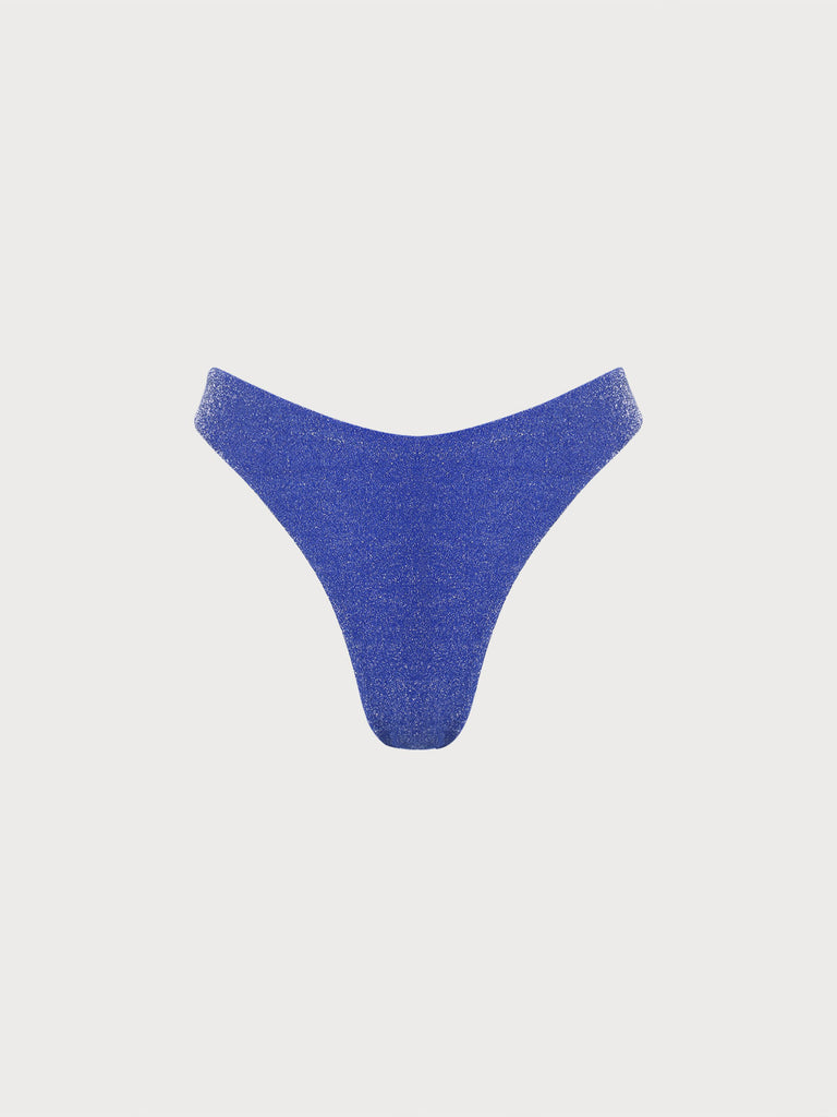 Solid Lurex Bikini Bottom Navy Sustainable Bikinis - BERLOOK