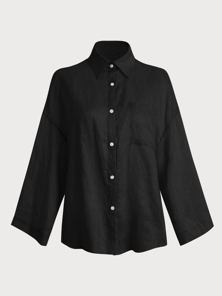 Solid Pocket Flax Shirt Black Sustainable Cover-ups - BERLOOK