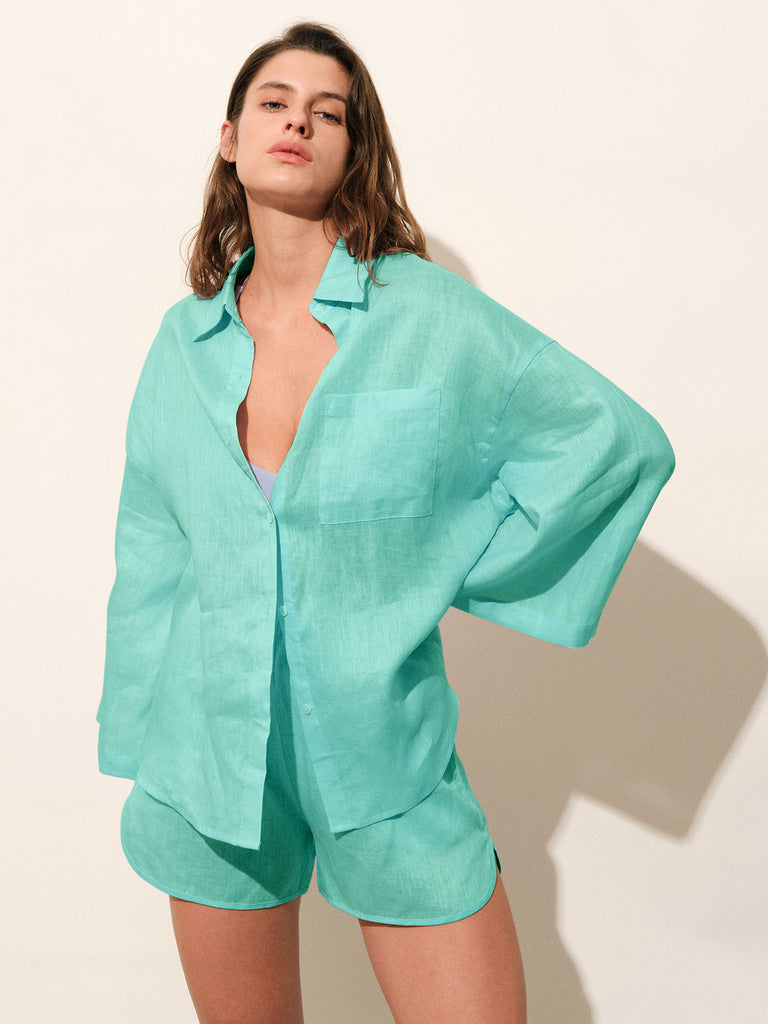 Solid Pocket Flax Shirt Sustainable Cover-ups - BERLOOK