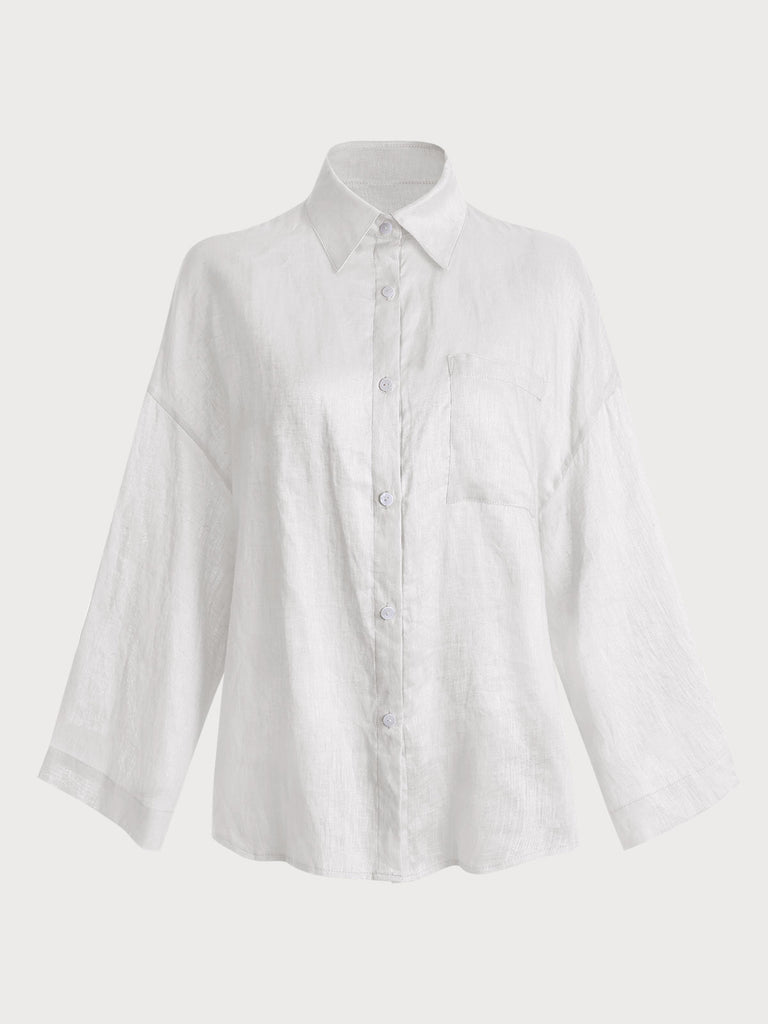 Solid Pocket Flax Shirt White Sustainable Cover-ups - BERLOOK