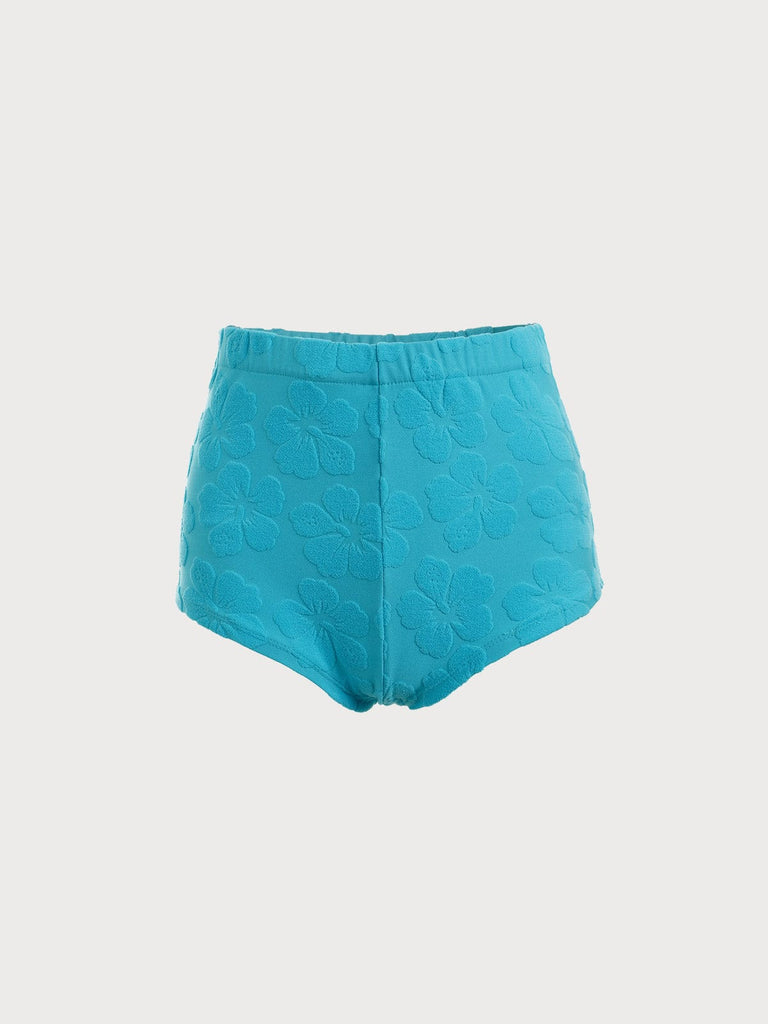BERLOOK - Sustainable Bikini Bottoms _ Blue / XS Floral Jacquard High Waist Bikini Bottom