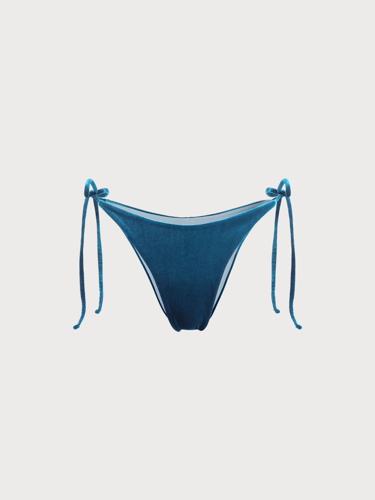 BERLOOK - Sustainable Bikini Bottoms _ Navy / XS Velvet Tie Side Bikini Bottom-Navy