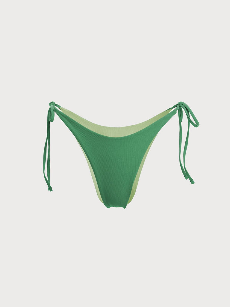 BERLOOK - Sustainable Bikini Bottoms _ Ribbed Tie Reversible Bikini Bottom-Green