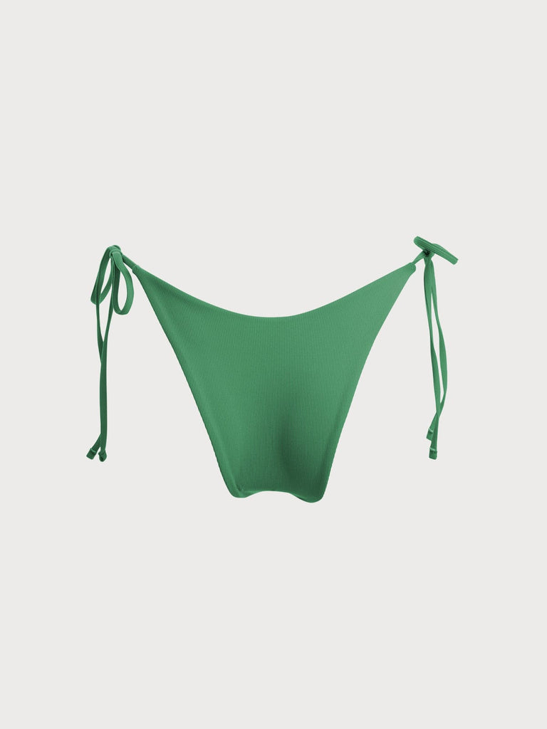 BERLOOK - Sustainable Bikini Bottoms _ Ribbed Tie Reversible Bikini Bottom-Green