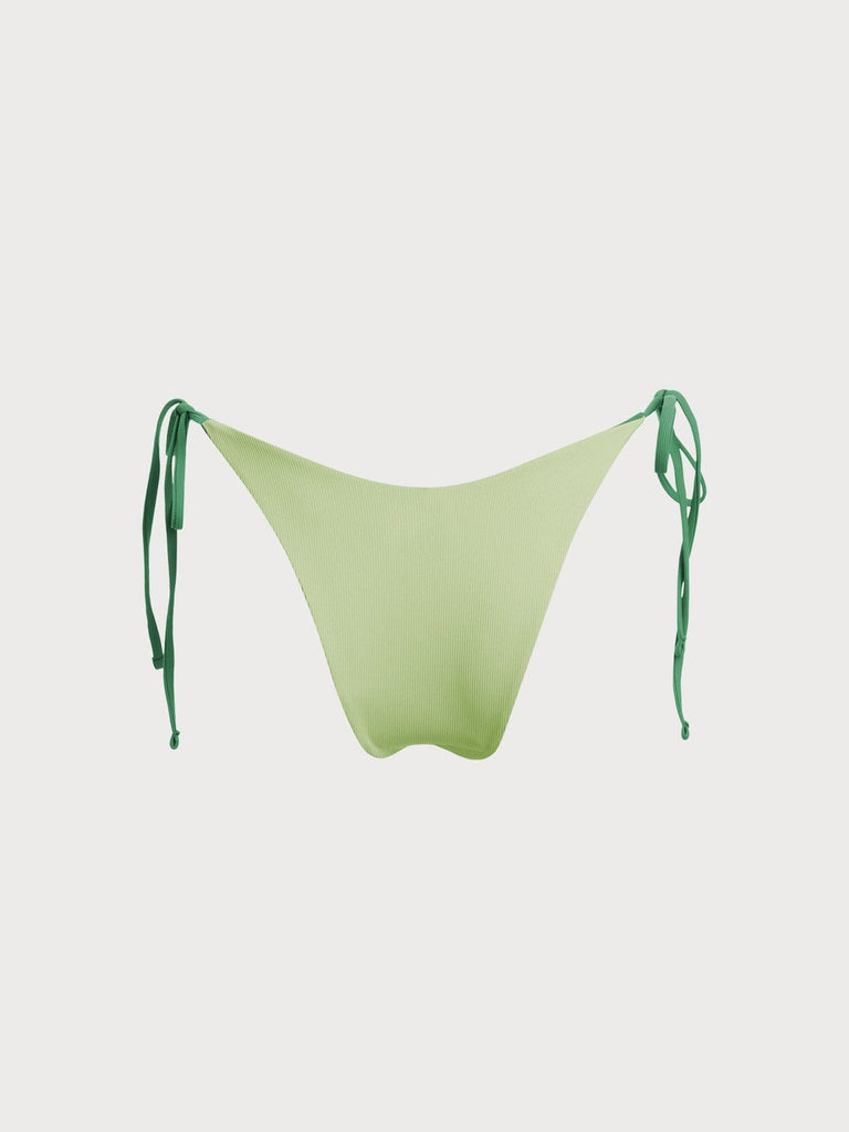 BERLOOK - Sustainable Bikini Bottoms _ Ribbed Tie Reversible Bikini Bottom-Green