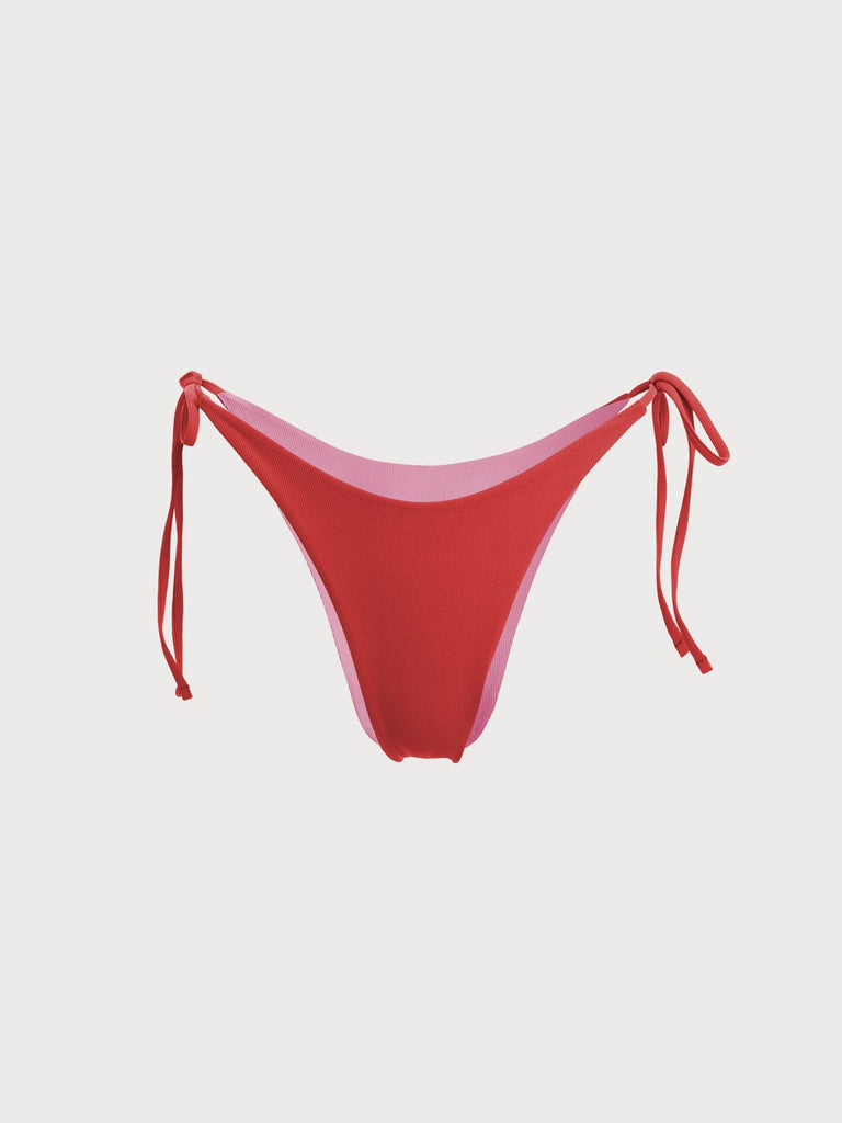 BERLOOK - Sustainable Bikini Bottoms _ Ribbed Tie Reversible Bikini Bottom-Red