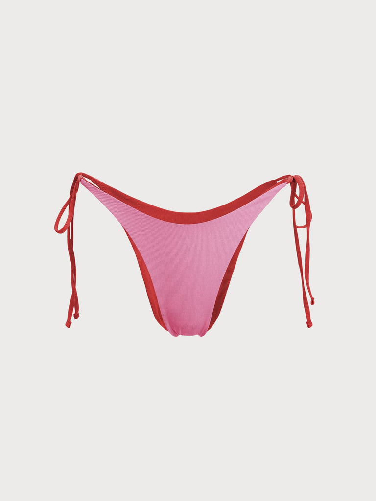 BERLOOK - Sustainable Bikini Bottoms _ Ribbed Tie Reversible Bikini Bottom-Red