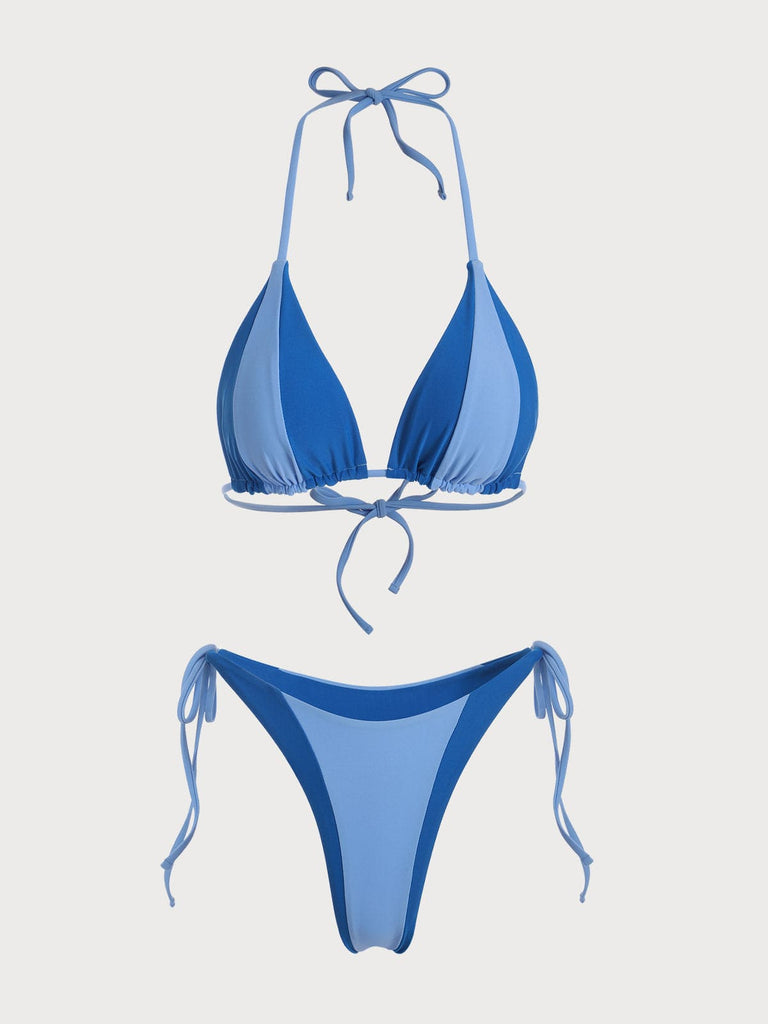 BERLOOK - Sustainable Bikini Sets _ Blue / S Color Block Reversible String Bikini Set
