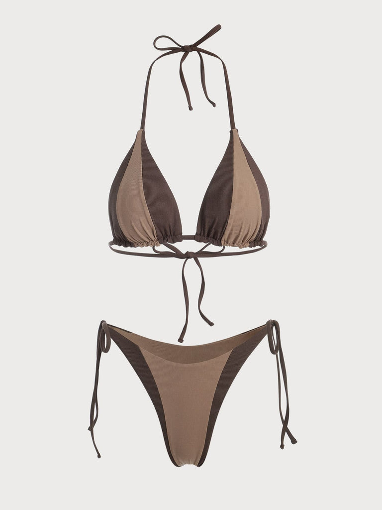 BERLOOK - Sustainable Bikini Sets _ Brown / S Color Block Reversible String Bikini Set
