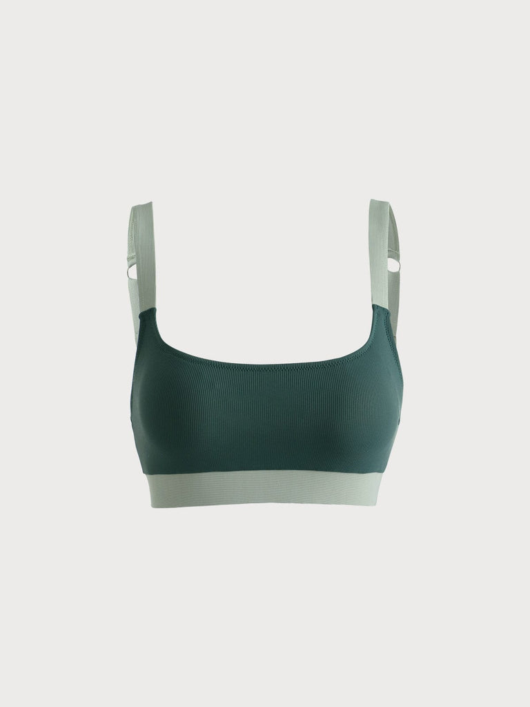 BERLOOK - Sustainable Bikini Tops _ Dark Green / XS Color Block Ribbed Bikini Top