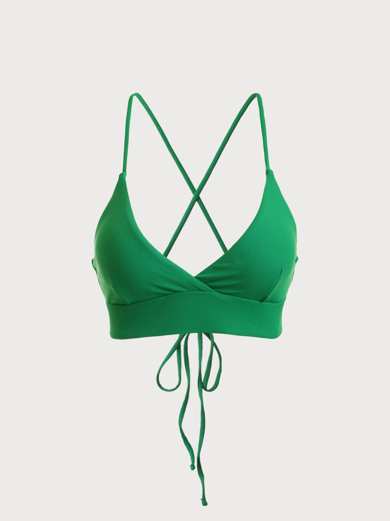 BERLOOK - Sustainable Bikini Tops _ Green / XS Reversible Ribbed Bikini Top