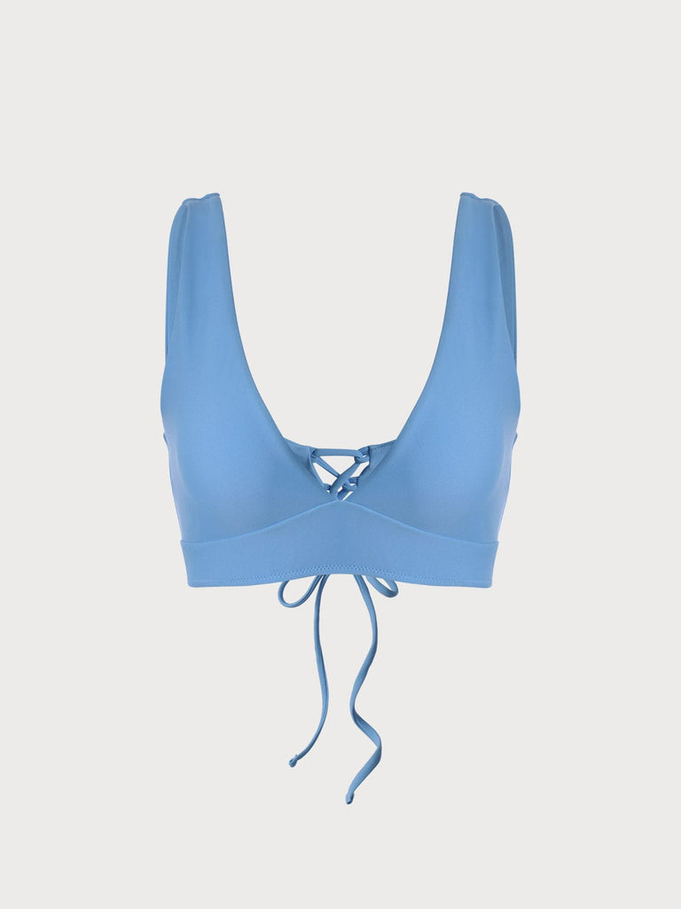 BERLOOK - Sustainable Bikini Tops _ Light Blue / XS Solid Tie Back Bikini Top