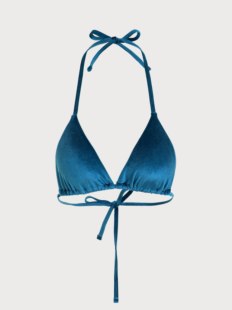 BERLOOK - Sustainable Bikini Tops _ Navy / XS Drawstring Hem Velvet Bikini Top-Navy