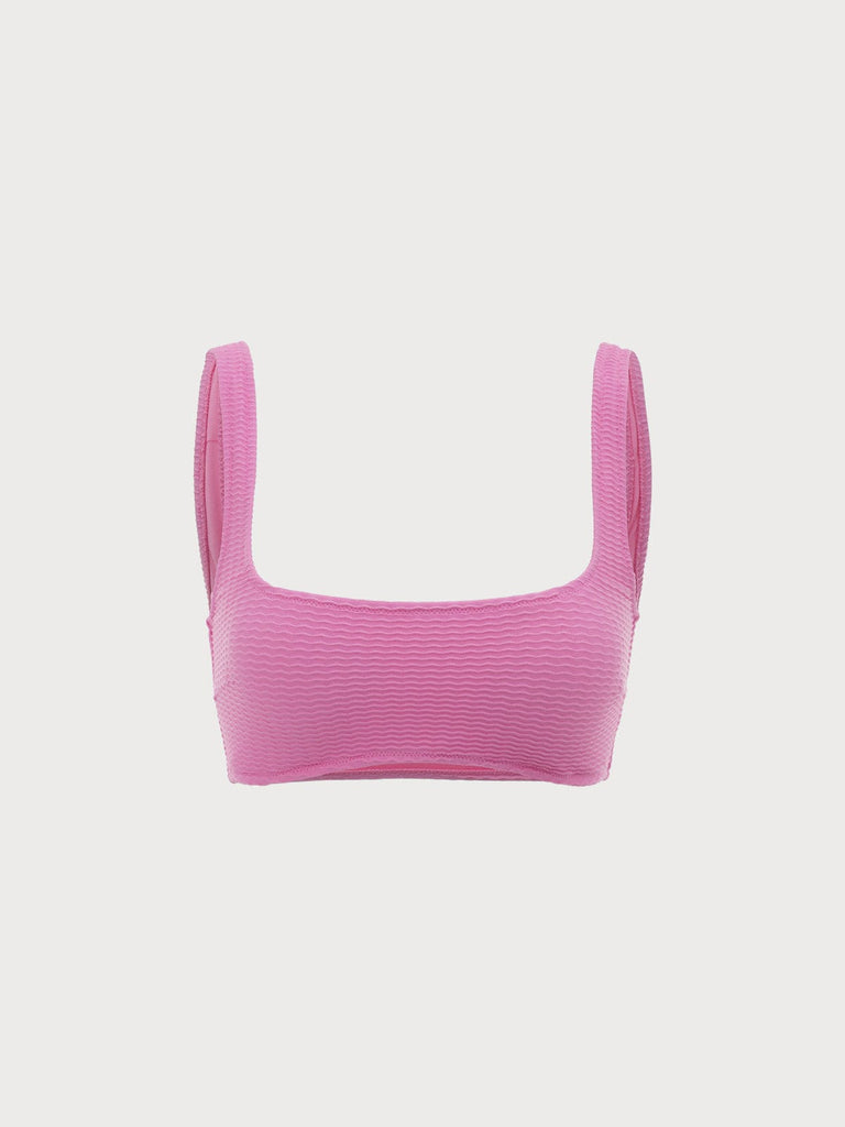 BERLOOK - Sustainable Bikini Tops _ Pink / XS Wave Textured Solid Bikini Top