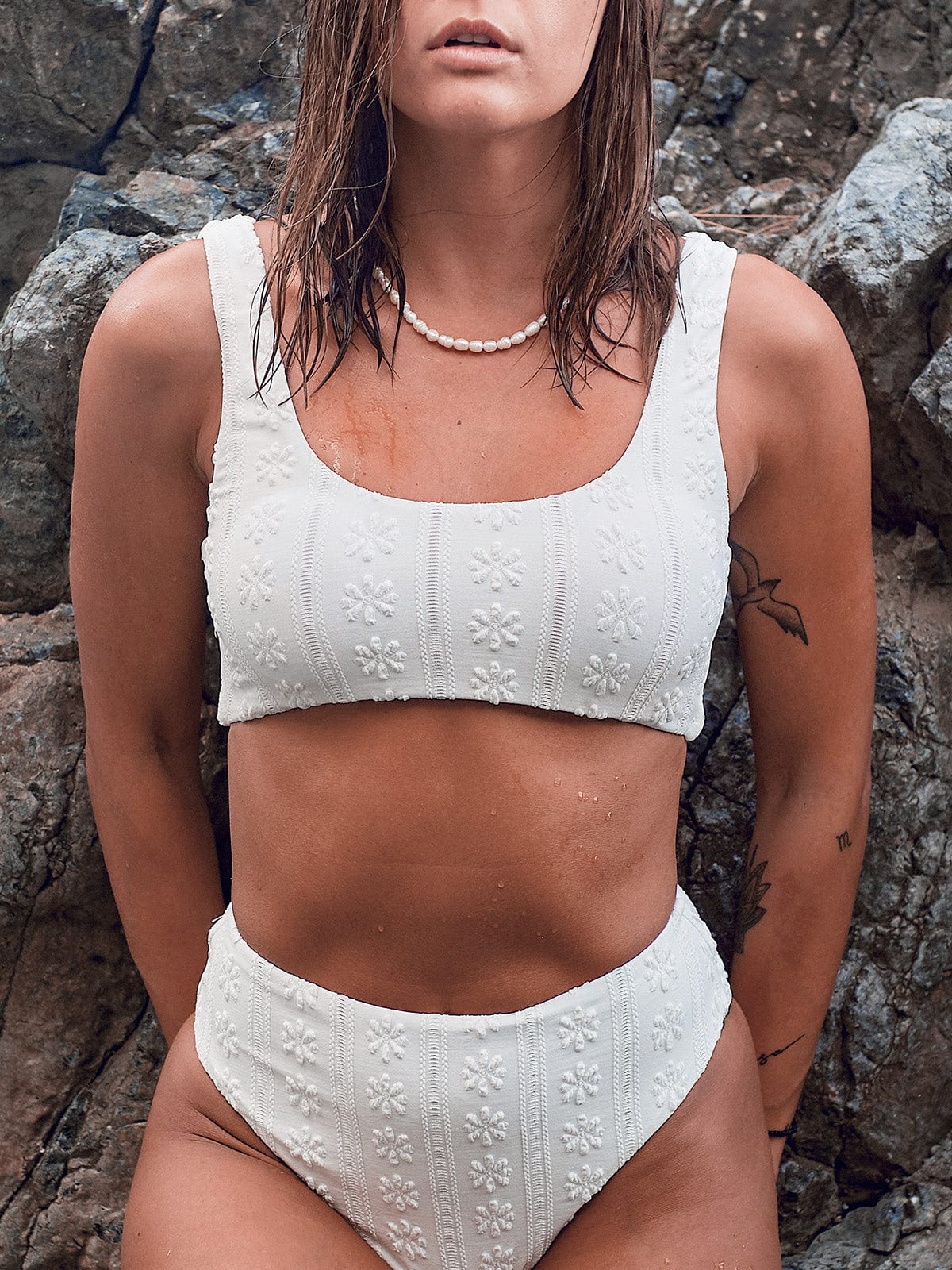 Textured Scoop Neck Bikini Top & Reviews - White - Sustainable