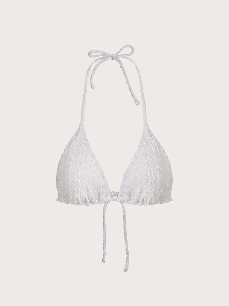 BERLOOK - Sustainable Bikini Tops _ White / XS Textured Backless Halter Bikini Top