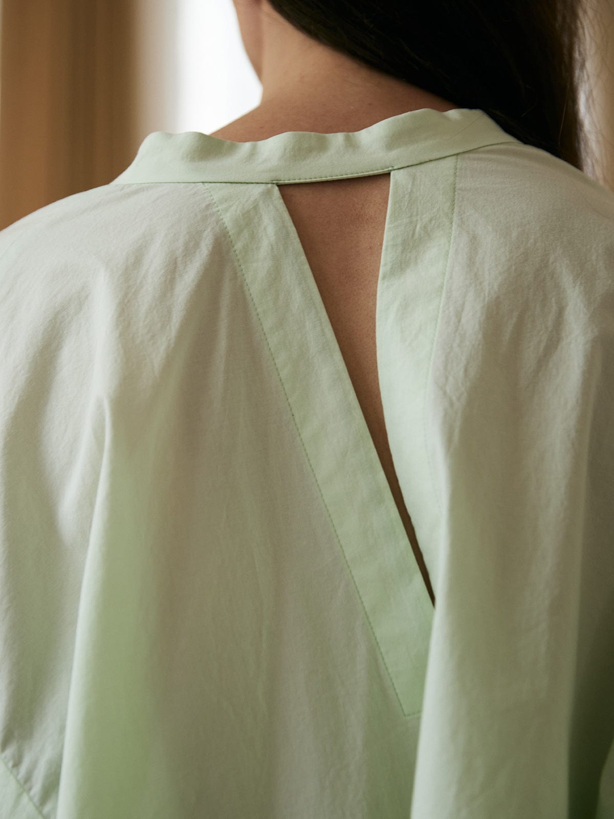 Cutout Back Lantern Sleeve Blouse & Reviews - Green - Sustainable