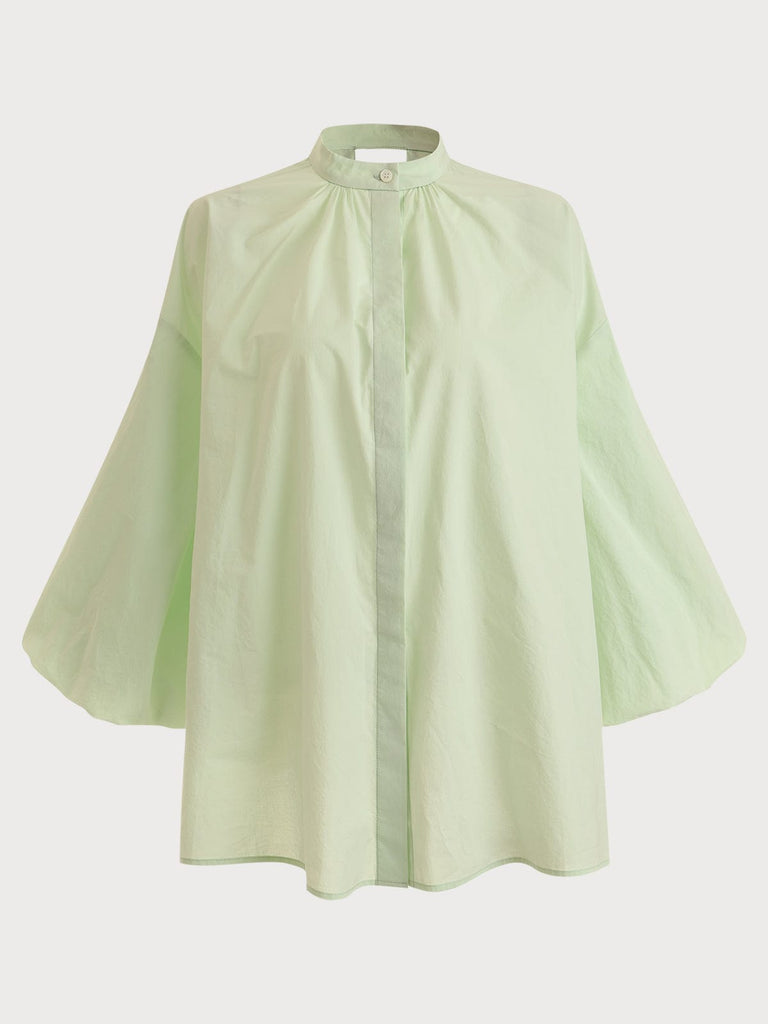 BERLOOK - Sustainable Blouses&Shirts _ Cutout Back Lantern Sleeve Cotton Blouse