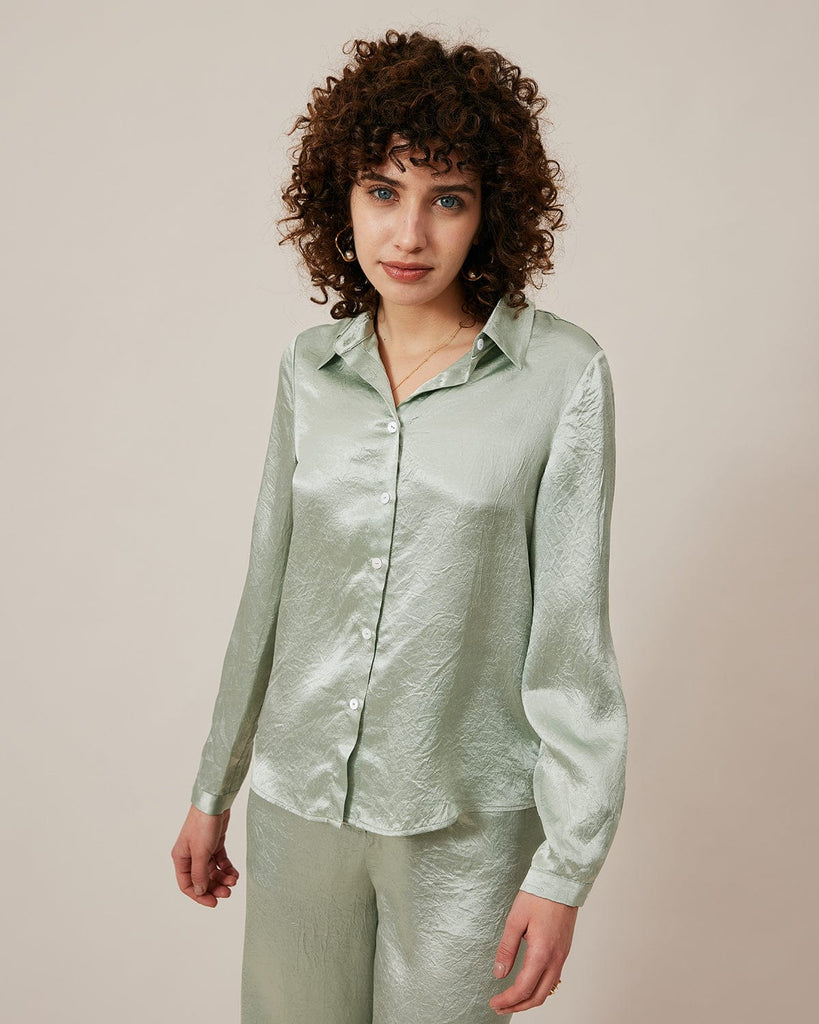 BERLOOK - Sustainable Blouses&Shirts _ Green / S Lapel Button Shirt