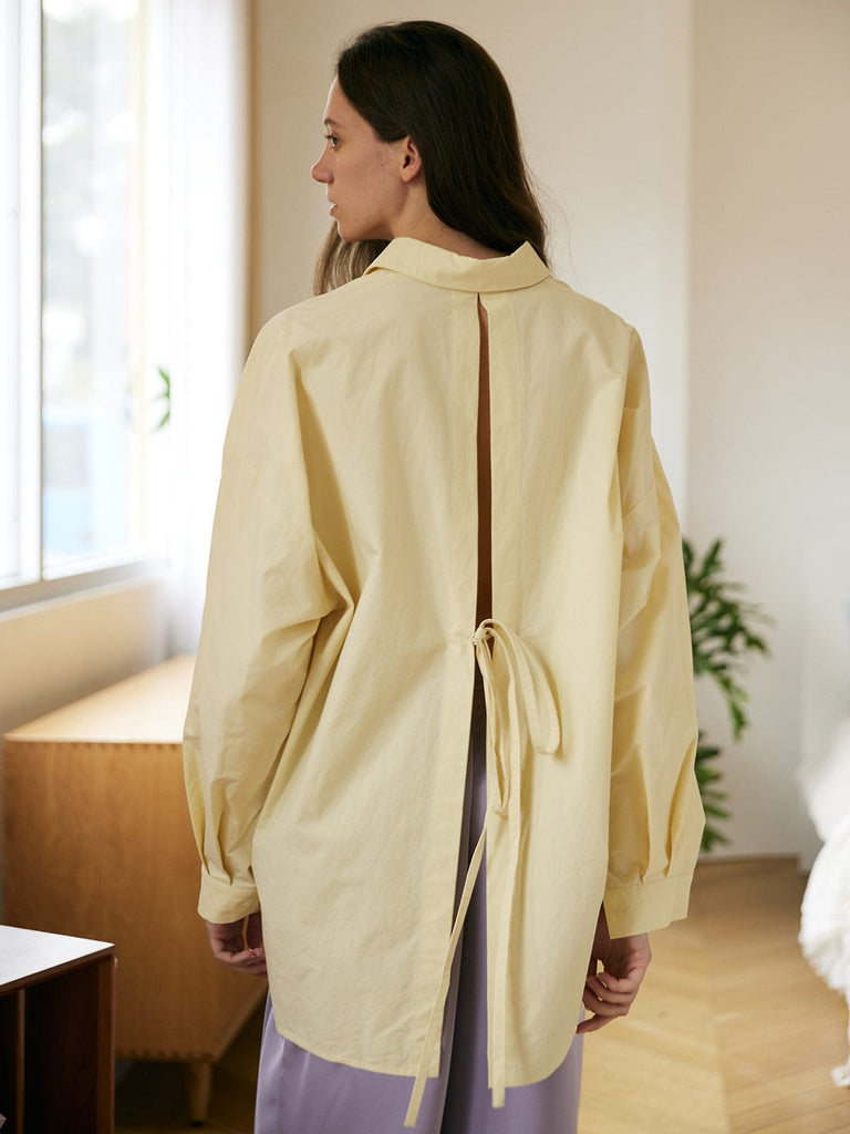 BERLOOK - Sustainable Blouses&Shirts _ Lapel Hollow Out Back Cotton Blouse