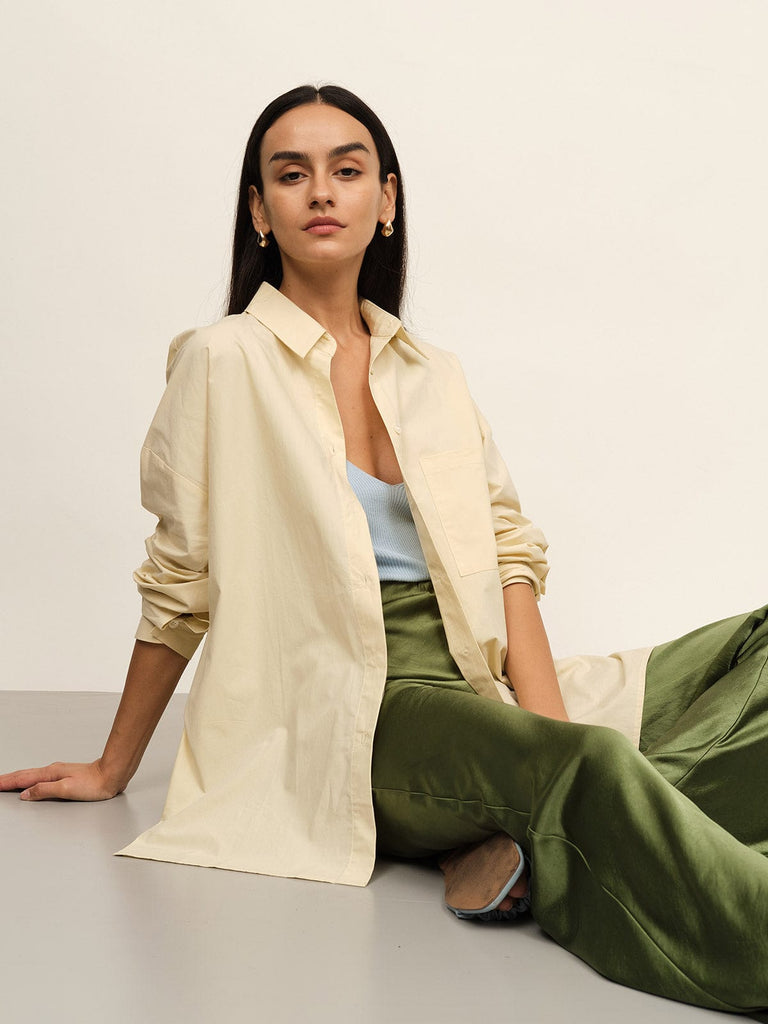 BERLOOK - Sustainable Blouses&Shirts _ Lapel Hollow Out Back Cotton Blouse