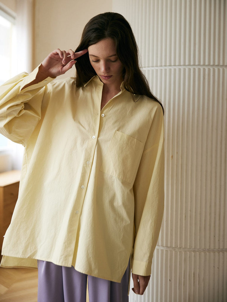 BERLOOK - Sustainable Blouses&Shirts _ Yellow / S Lapel Hollow Out Back Cotton Blouse