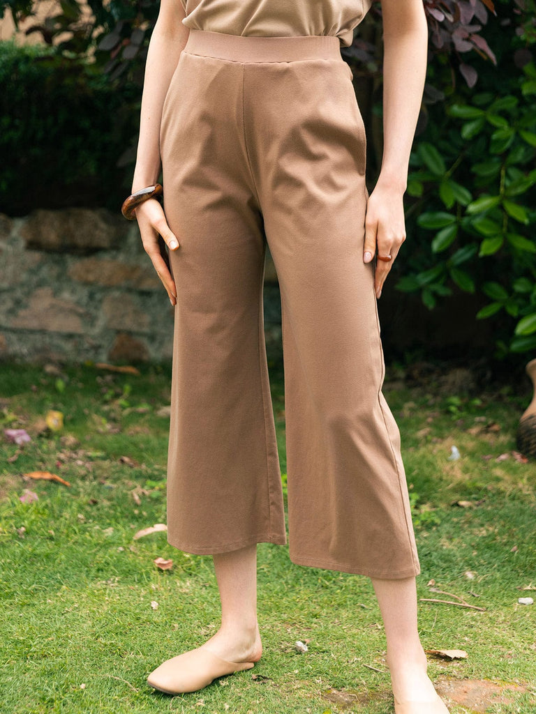 BERLOOK - Sustainable Bottoms _ Camel / S Solid Pocket Australia Cotton Wide Leg Pant