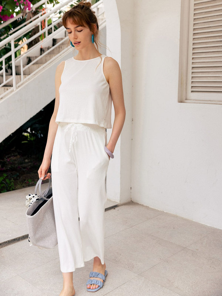 BERLOOK - Sustainable Bottoms _ Ribbed Australia Cotton Wide Leg Pant