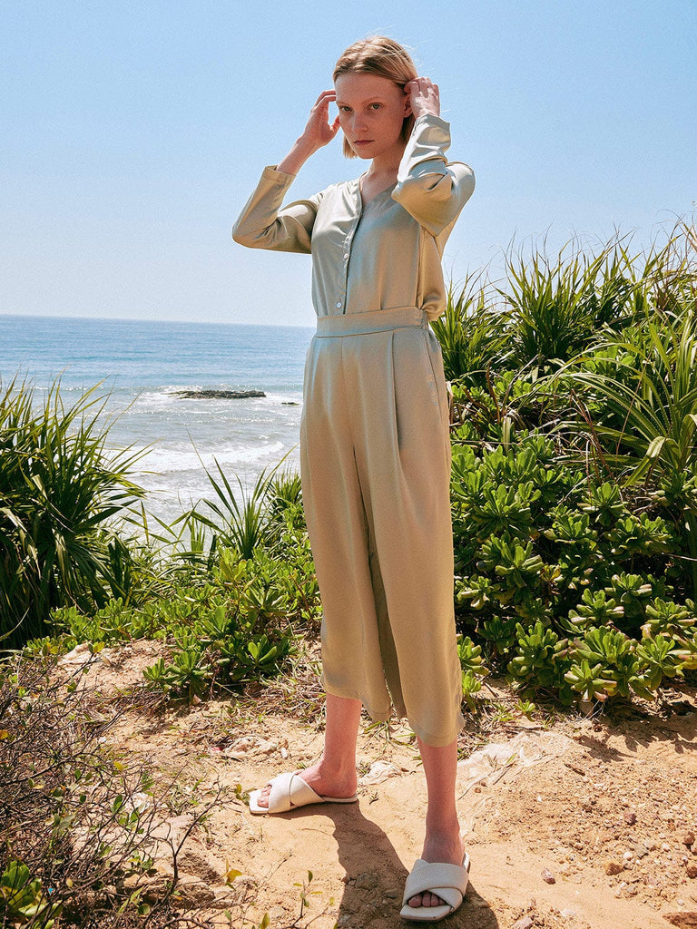 BERLOOK - Sustainable Bottoms _ Solid Color Elastic Waist Pants