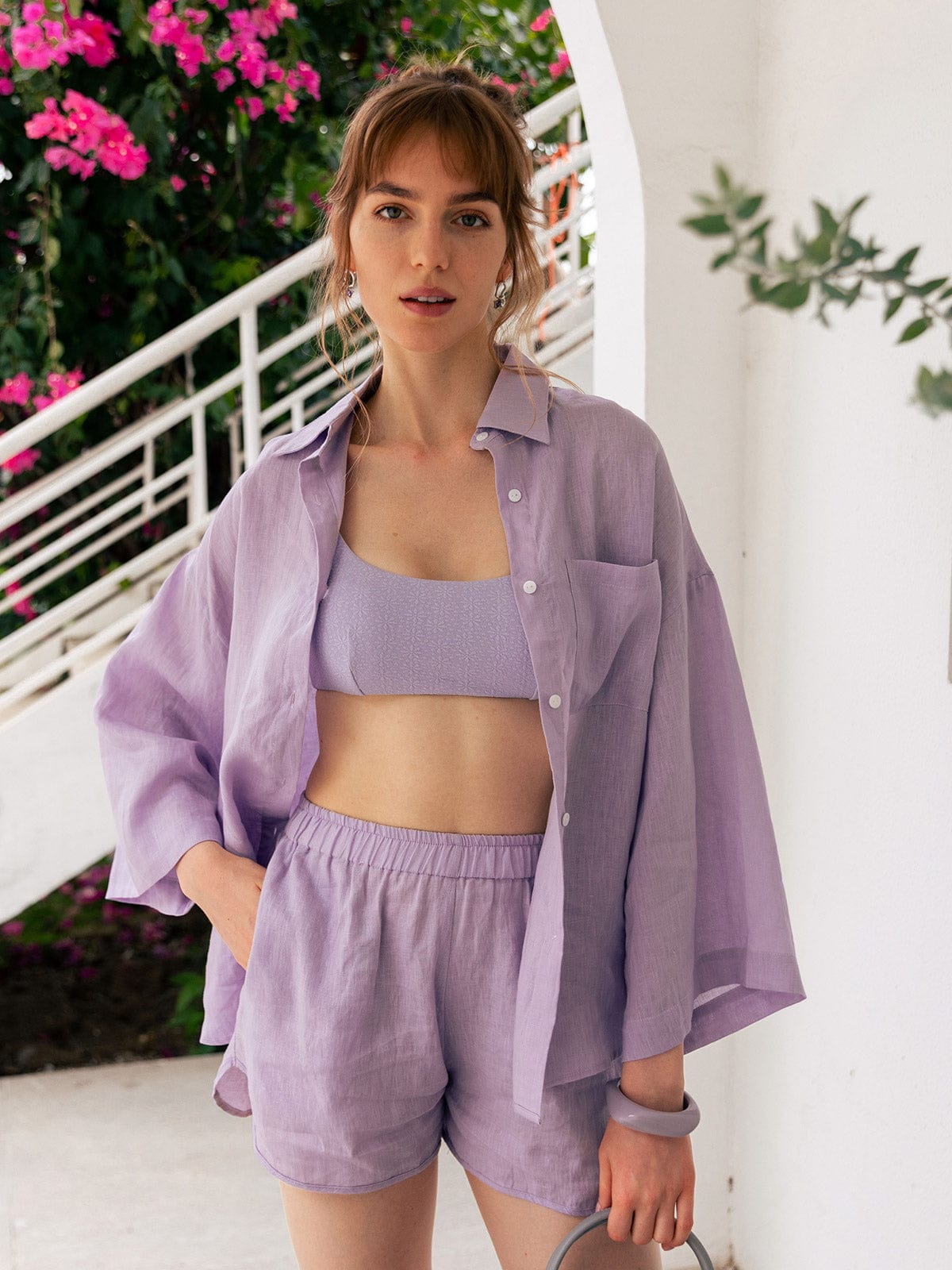 Purple linen clearance shorts