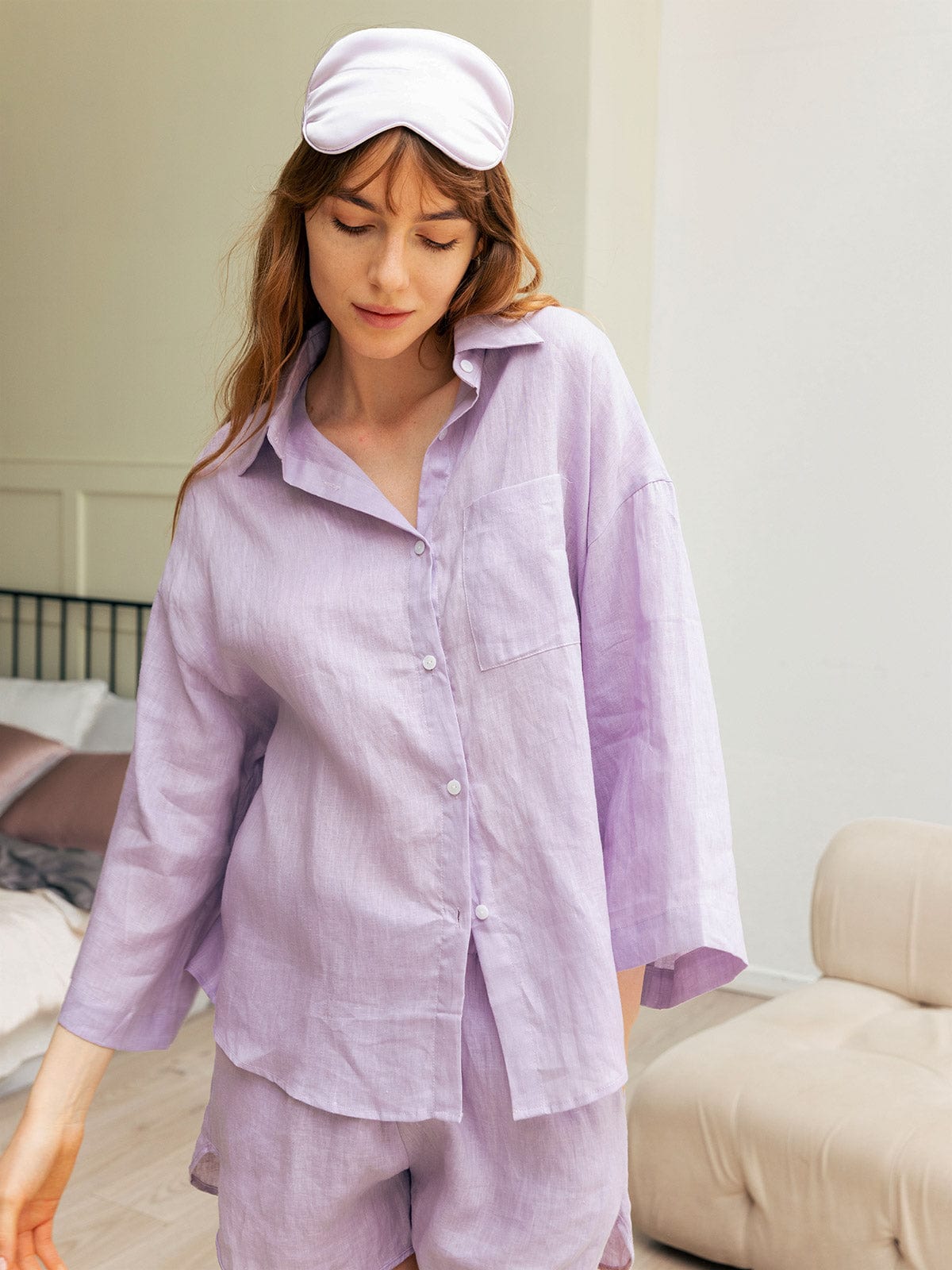 Purple linen clearance shorts