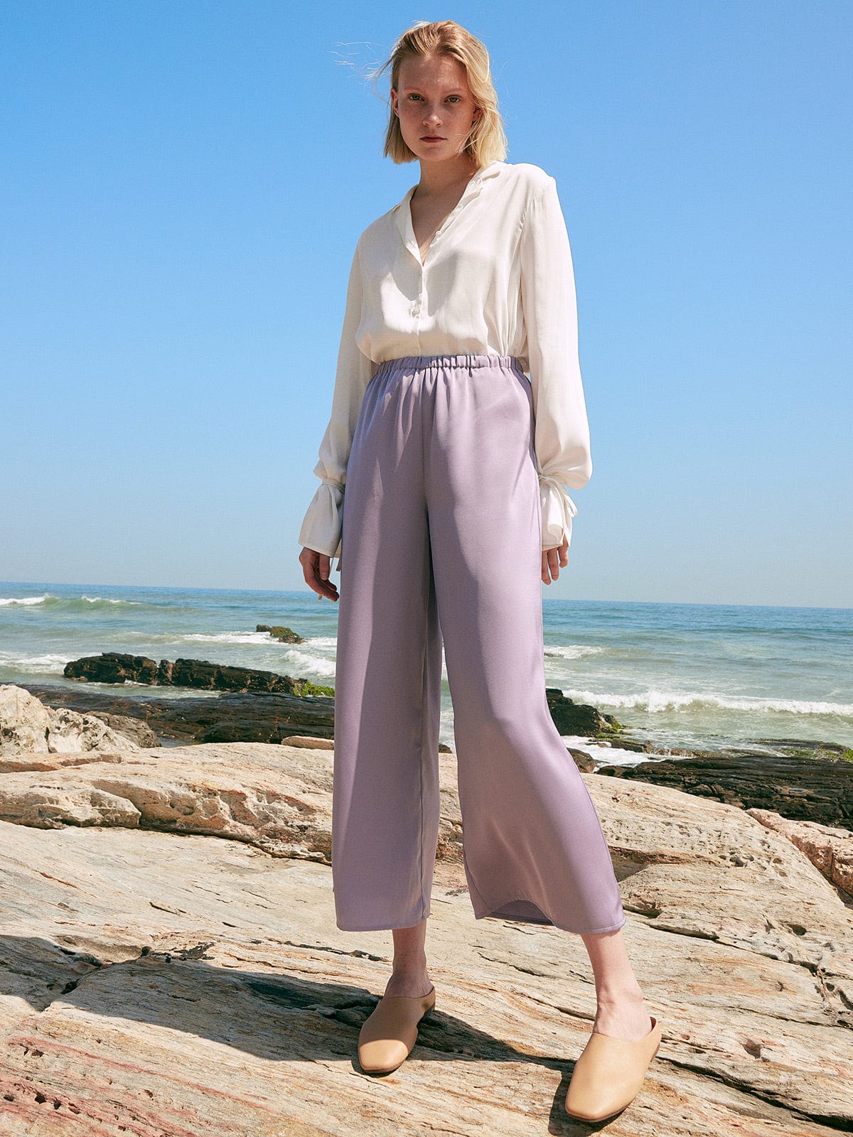 Solid Pocket Wide Leg Pants & Reviews - Purple - Sustainable