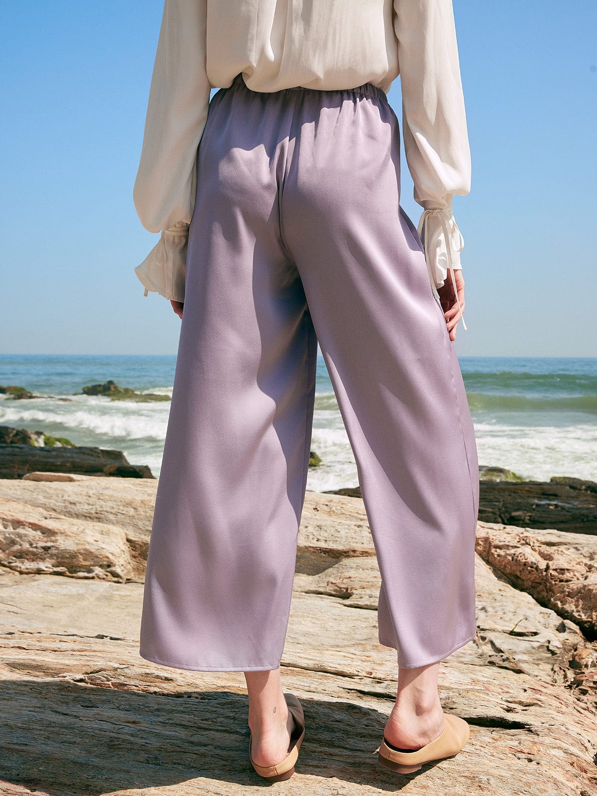 Solid Pocket Wide Leg Pants & Reviews - Purple - Sustainable