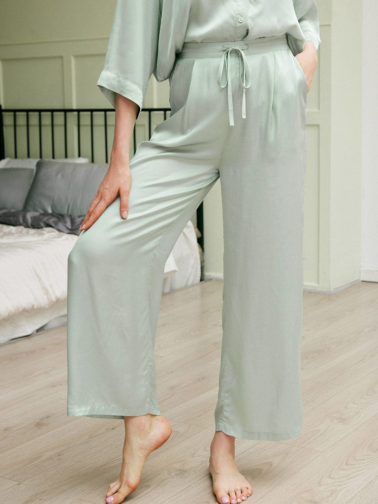 BERLOOK - Sustainable Bottoms _ Tie Waist Viscose Wide Leg Pants