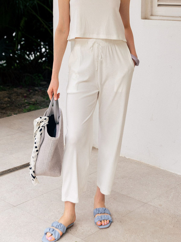 BERLOOK - Sustainable Bottoms _ White / S Ribbed Australia Cotton Wide Leg Pant