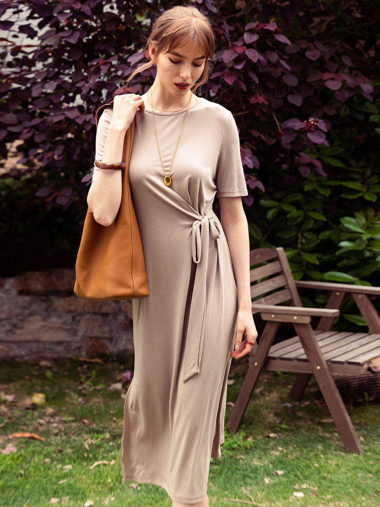 BERLOOK - Sustainable Dresses _ Ribbed Knot TENCEL™ Modal Fibers Tee Dress