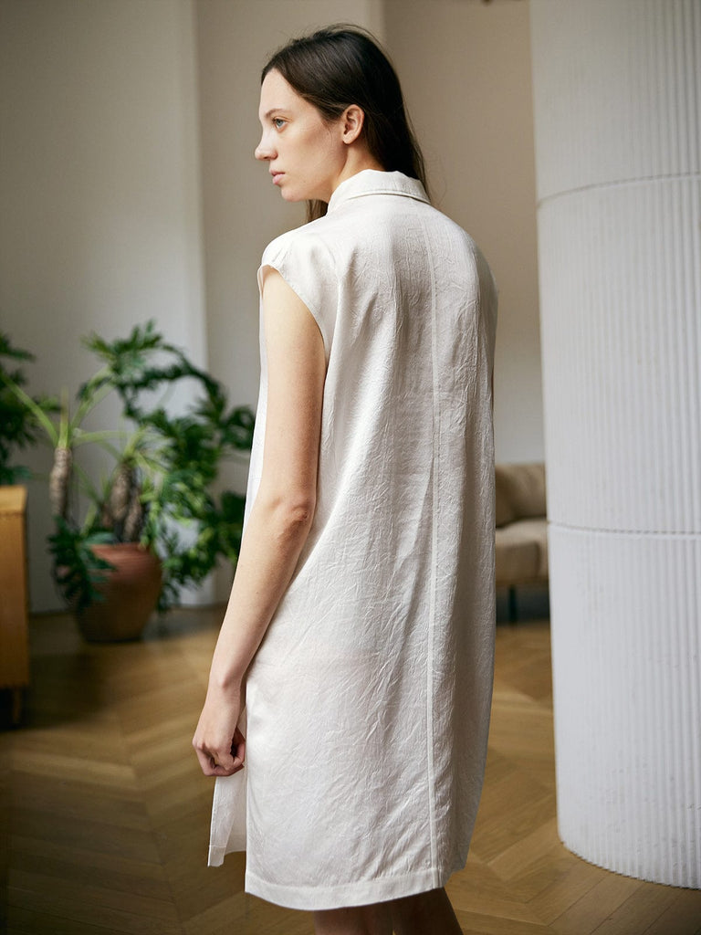 BERLOOK - Sustainable Dresses _ Textured Lapel Sleeveless Dress