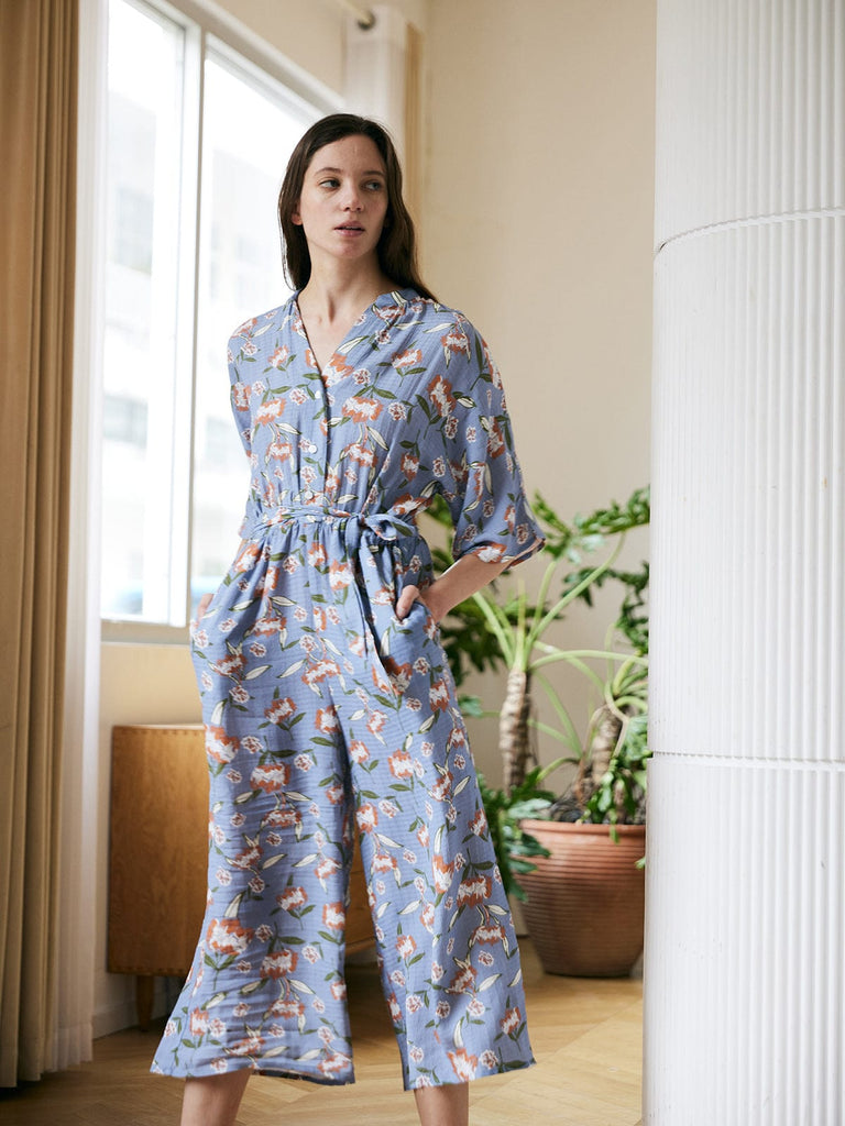 BERLOOK - Sustainable Jumpsuits _ Floral Print Belt Viscose Jumpsuit