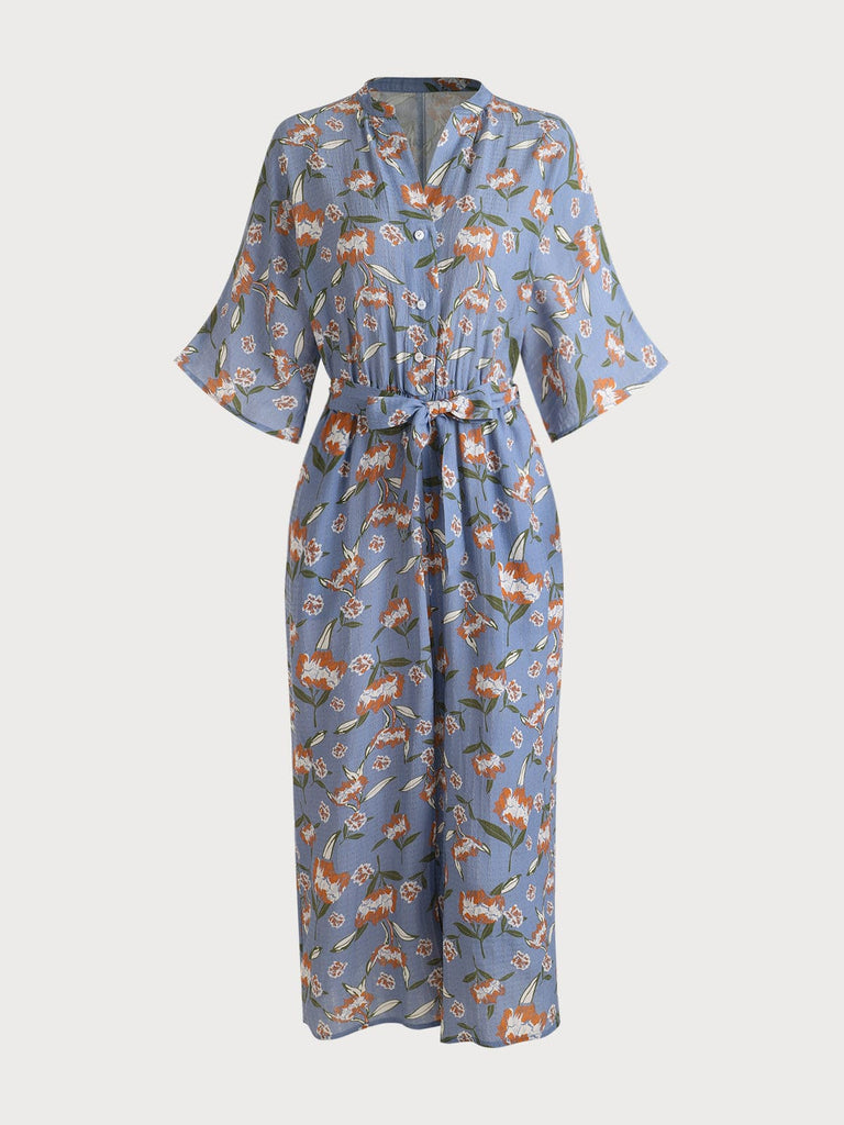 BERLOOK - Sustainable Jumpsuits _ Floral Print Belt Viscose Jumpsuit