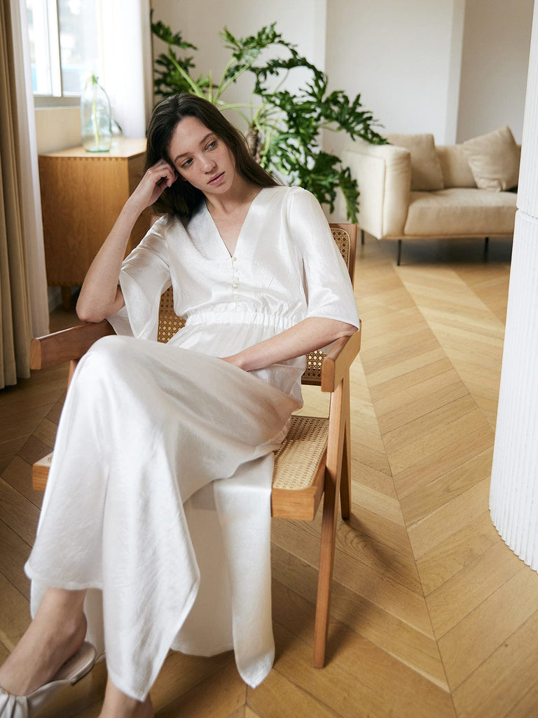BERLOOK - Sustainable Maxi Dresses _ White / S Textured Side Split Maxi Dress
