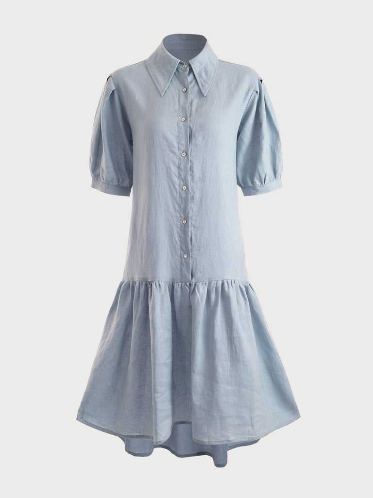 BERLOOK - Sustainable Midi Dresses _ Ruffle Hem Linen Shirt Dress