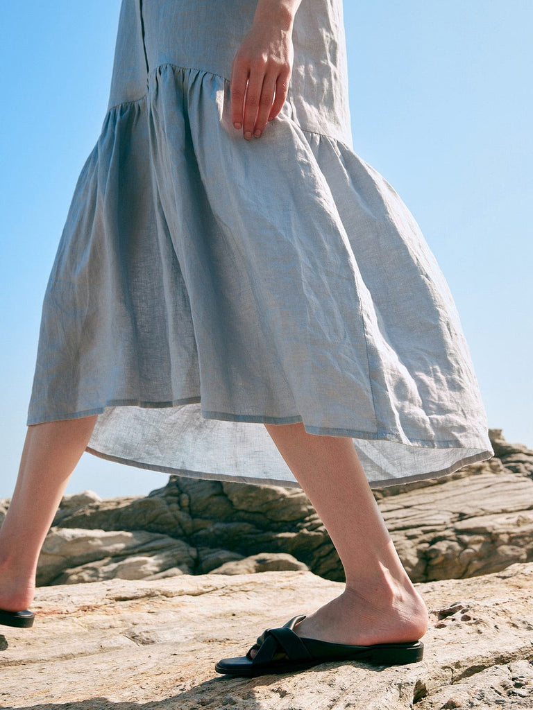 BERLOOK - Sustainable Midi Dresses _ Ruffle Hem Linen Shirt Dress